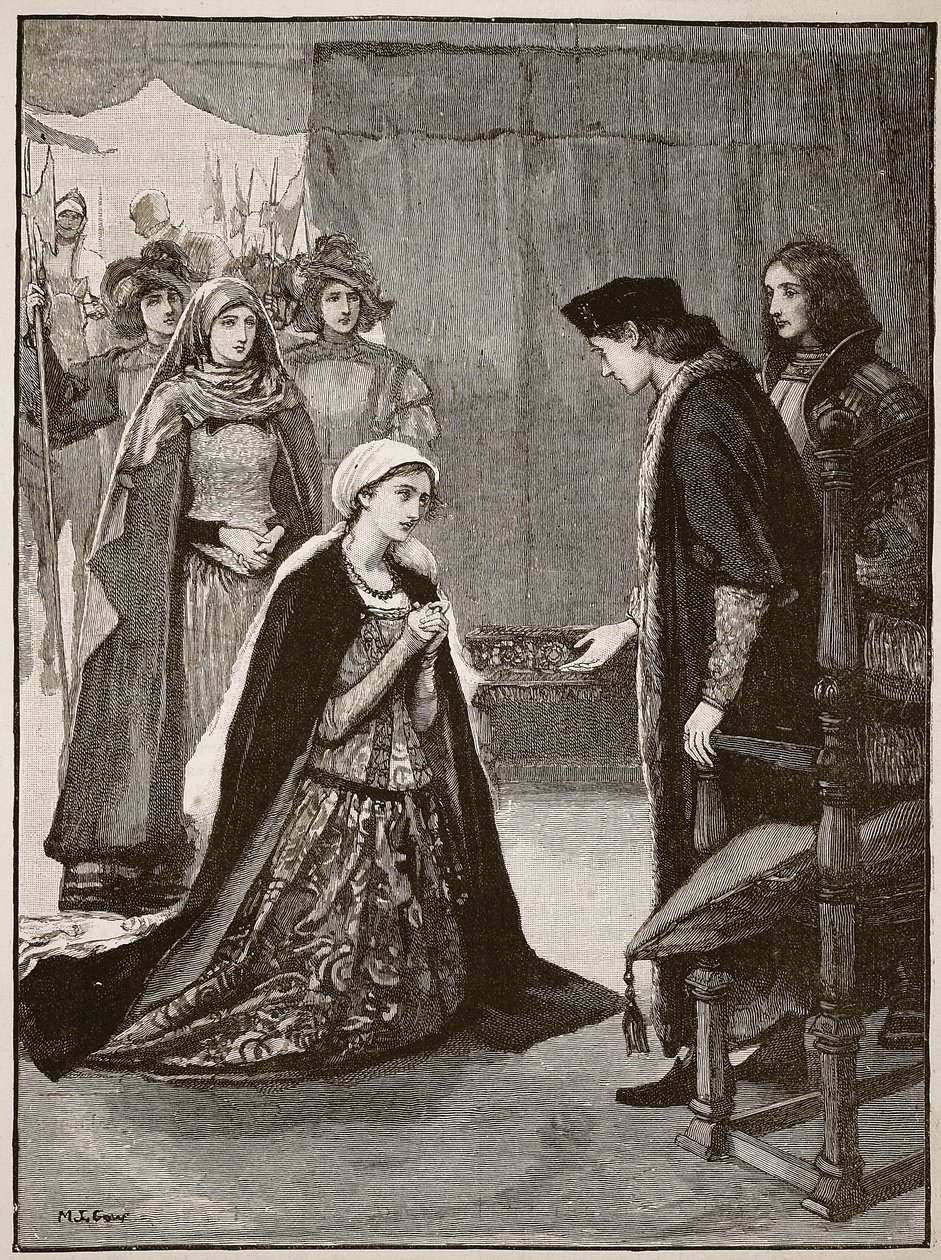 Lady Catherine Gordon devant Henri VII, illustration de Cassells Illustrated History of England - English School