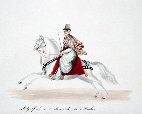 Dame de Lima à cheval en poncho - English School