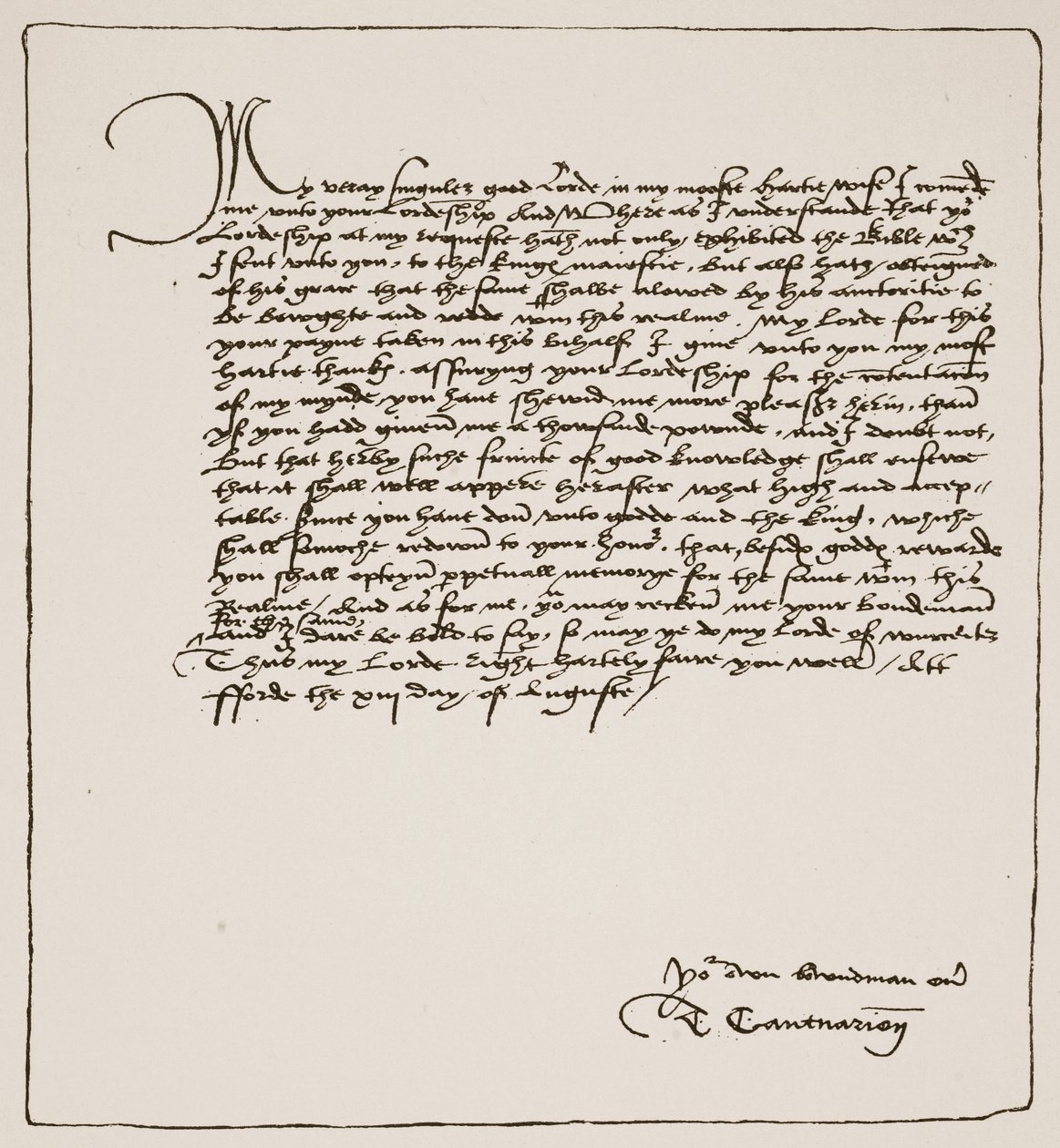 Lettre de Cranmer à Cromwell le remerciant d