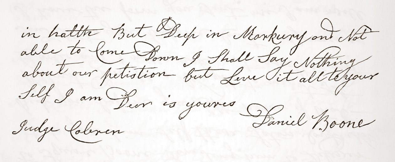 Lettre de Daniel Boone au juge John Cobren, originale datée du 5 octobre 1809 - English School