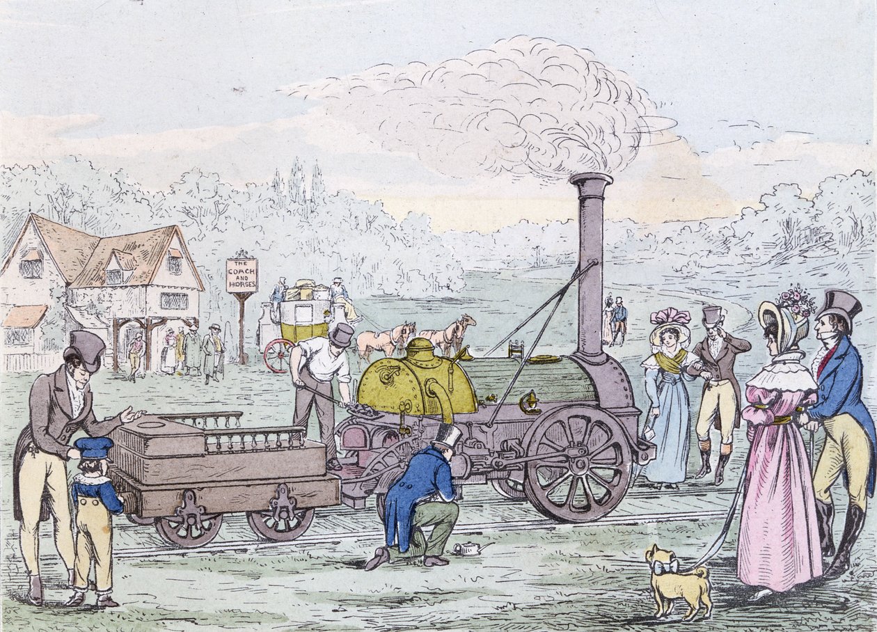 Locomotive, la Rocket en 1830, construite par George Stephenson (1781-1848) - English School