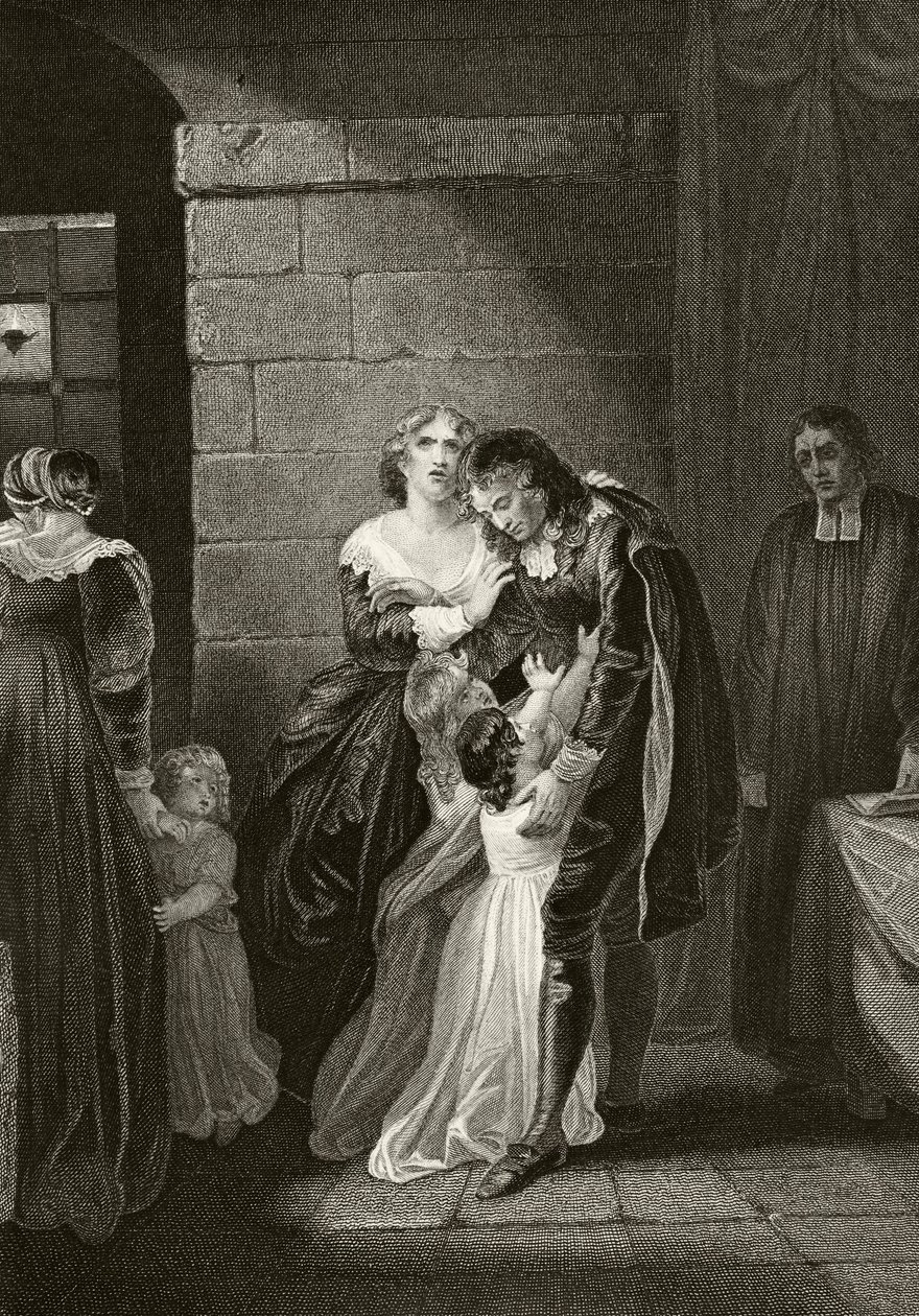 Lord William Russell faisant ses adieux à sa famille avant son exécution le 21 juillet 1683, extrait de "The National and Domestic History of England" par William Hickman Smith Aubrey (1858-1916) publié à Londres, vers 1890 (lithographie). - English School