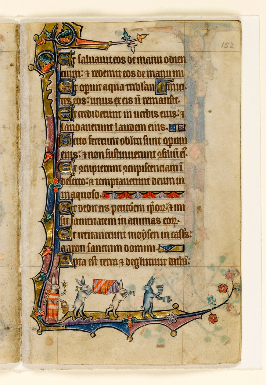 Procession funéraire de lapins, décoration marginale du Psautier de Macclesfield, Usage de Sarum, East Anglia, vers 1330 - English School