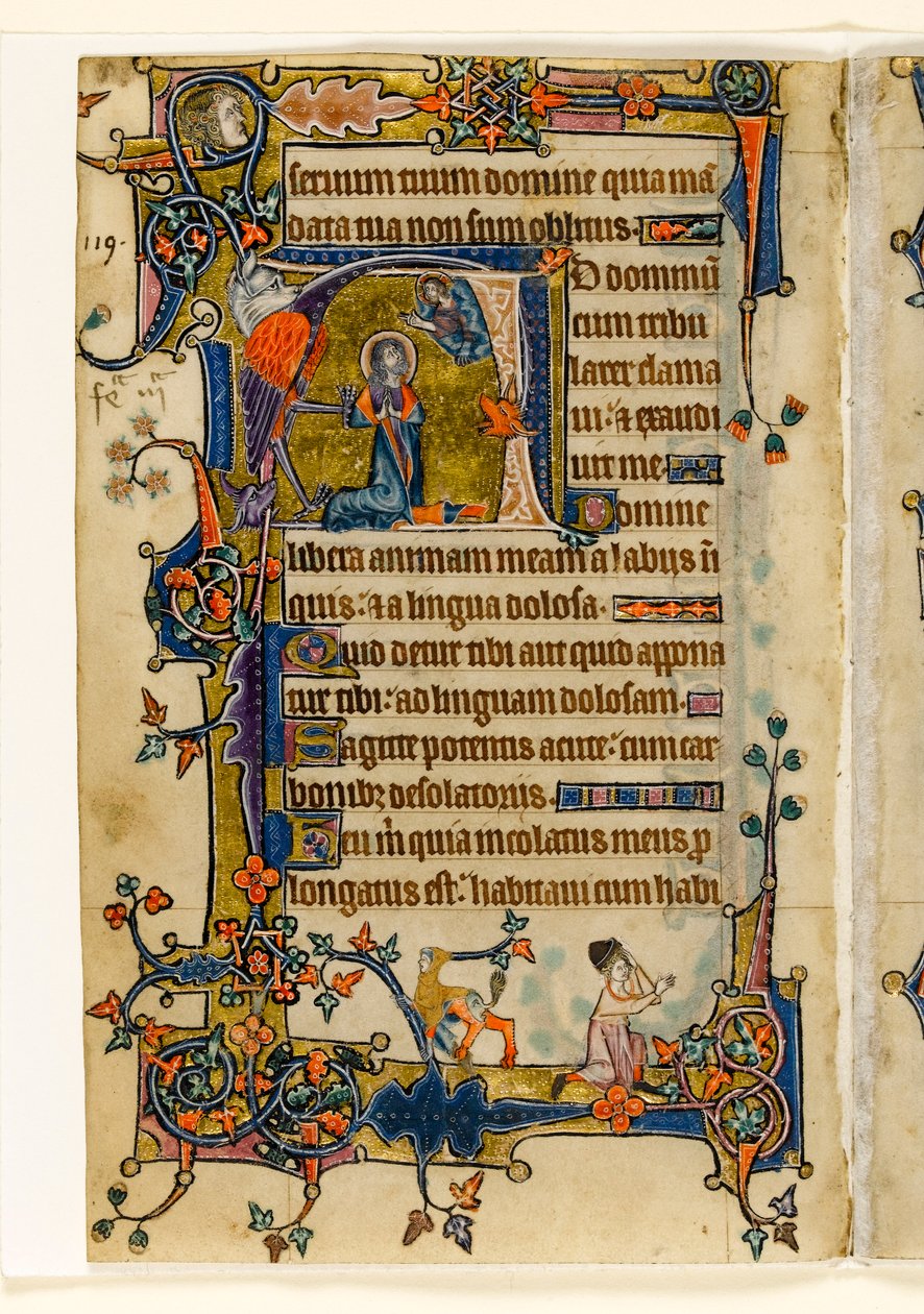 David priant, initiale historiée du Psautier de Macclesfield, Usage de Sarum, East Anglia, vers 1330 - English School