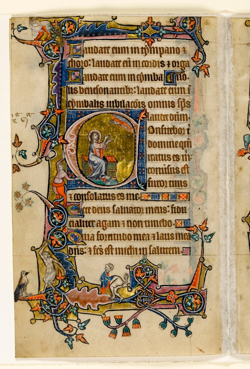 Isaïe priant, initiale historiée du Psautier de Macclesfield, Usage de Sarum, East Anglia, vers 1330 - English School