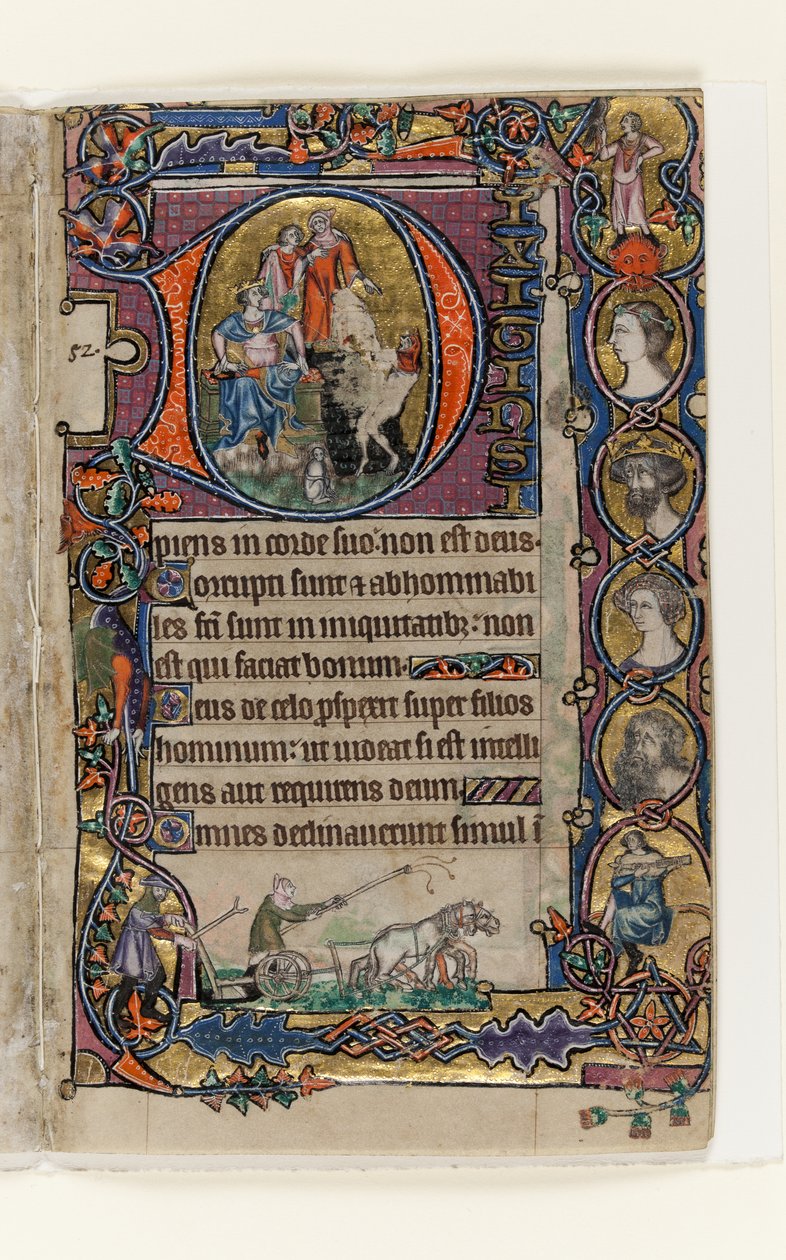 David et le fou, initiale historiée du Psautier de Macclesfield, Usage de Sarum, East Anglia, vers 1330 - English School