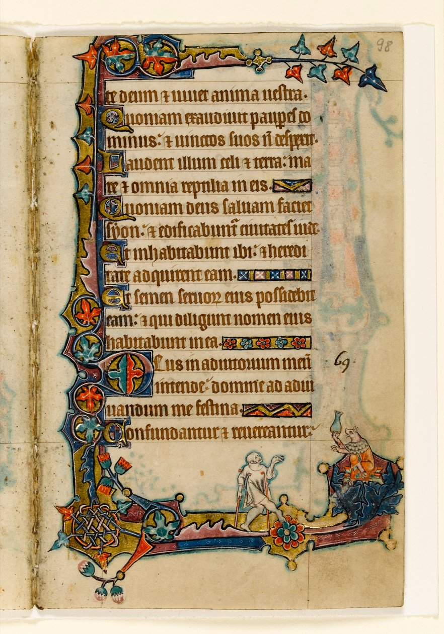 Un mendiant et un cochon riche (?), décoration marginale du Psautier de Macclesfield, Usage de Sarum, East Anglia, vers 1330 - English School