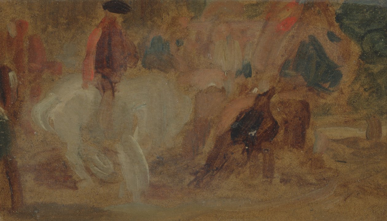 Homme sur un cheval blanc précédemment attribué à J.M.W. Turner (1775-1851) et aussi attribué à Peter de Wint (1784-1849) - English School