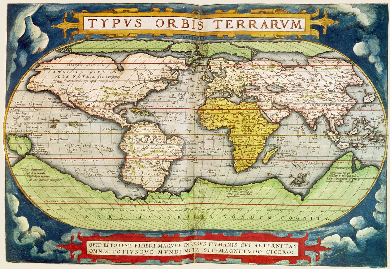 Carte retraçant la circumnavigation du globe par Sir Francis Drake (c.1540-96), gravée par Frans Hogenburg (1535-90) - English School