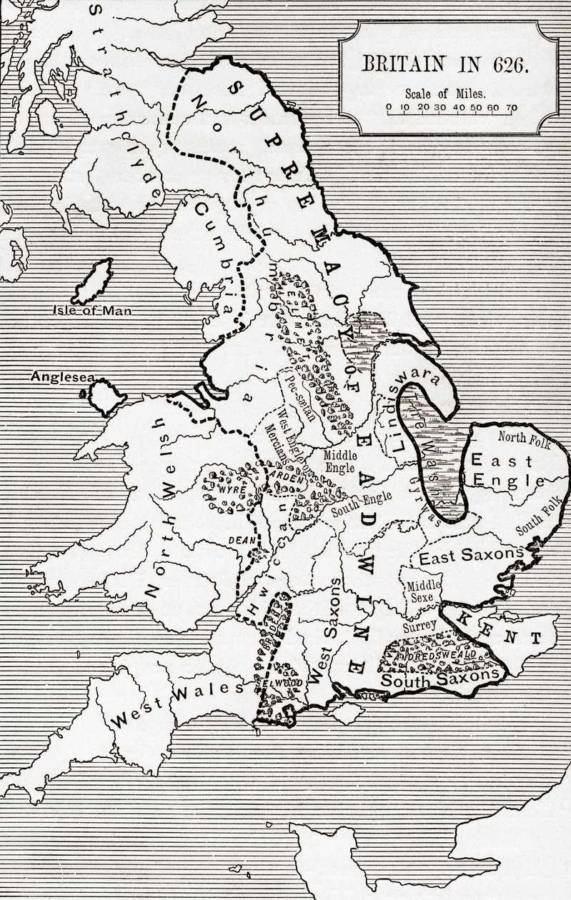 Carte de la Grande-Bretagne en 626, du Royaume de Northumbrie de 588 à 685 dans 