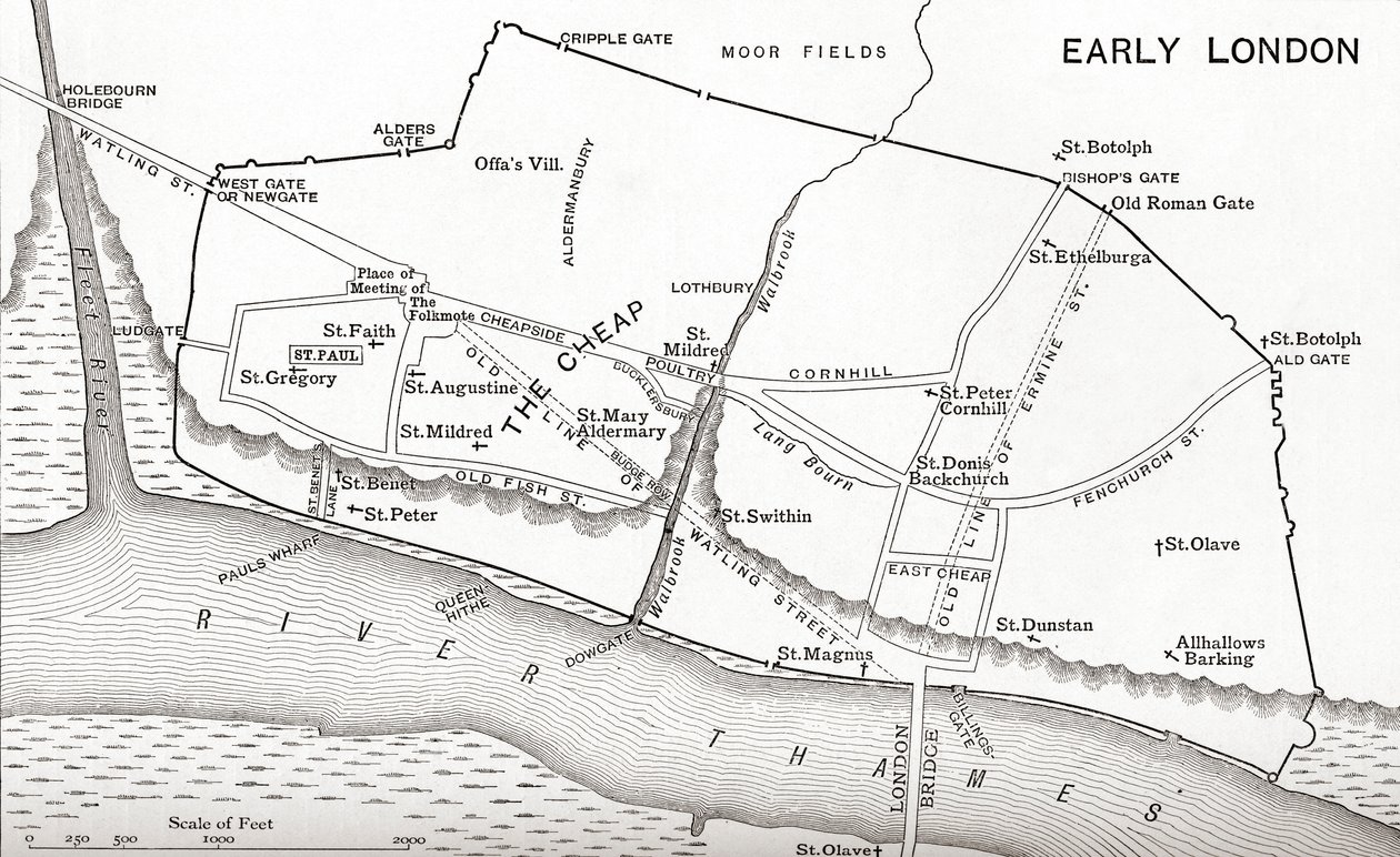 Carte de Londres au XIe siècle, de 