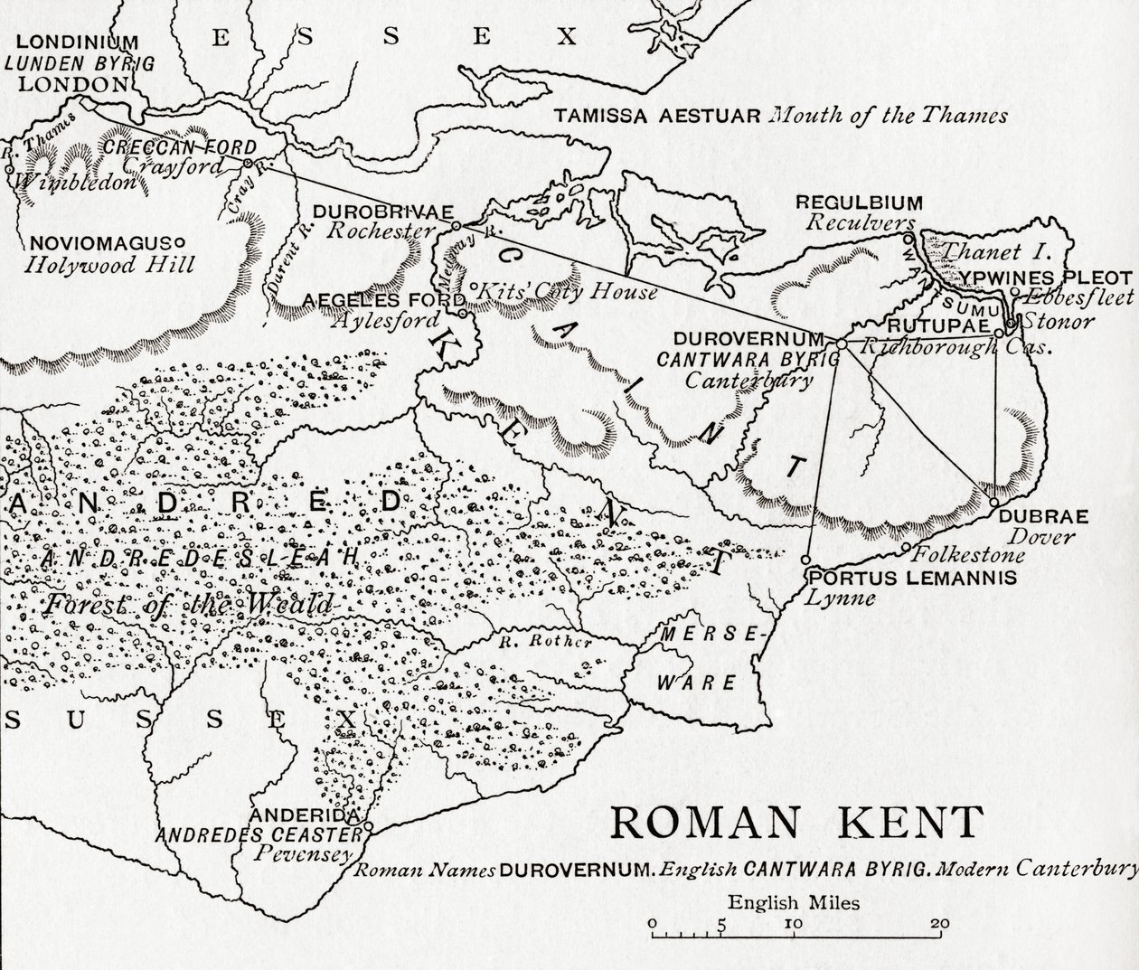 Carte du Kent romain, Angleterre, de 