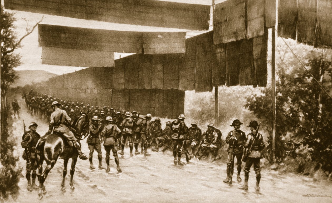 Écrans de nattes pour route exposée : un dispositif employé par les Italiens avançant sur Gorizia, 1914-19 - English School