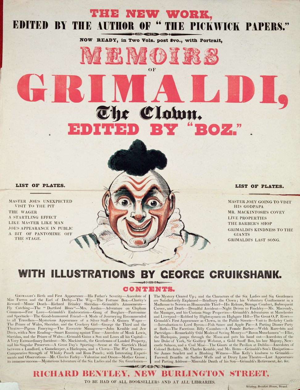 Mémoires de Grimaldi le clown, avec illustrations de George Cruikshank, 1888 - English School