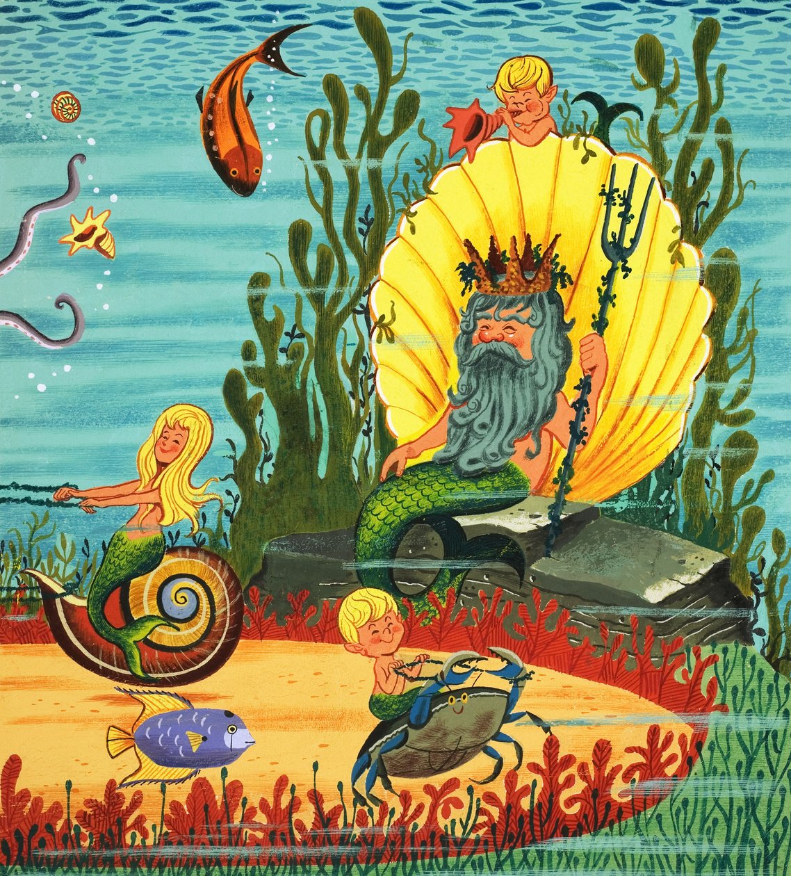 Mermaid Folk (gouache sur papier) - English School
