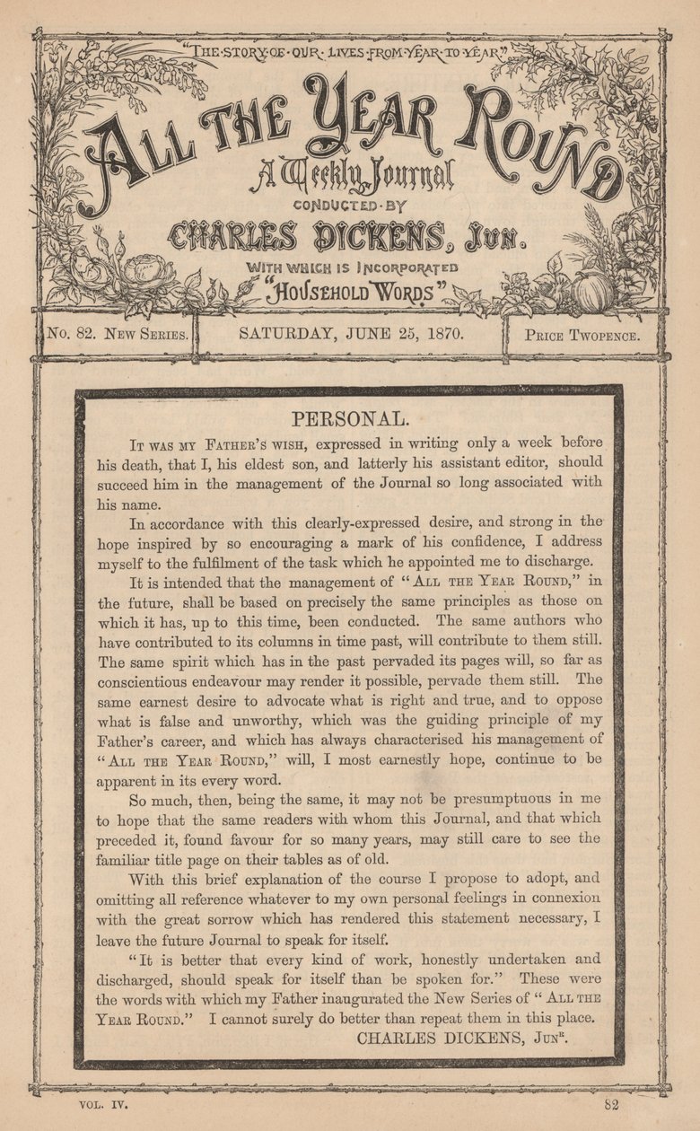 Message de Charles Dickens Junior dans l