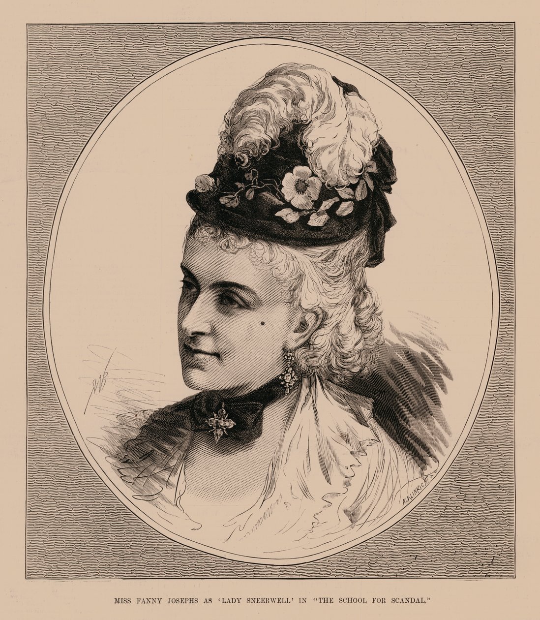 Miss Fanny Josephs dans le rôle de "Lady Sneerwell" dans "The School for Scandal" (gravure) - English School