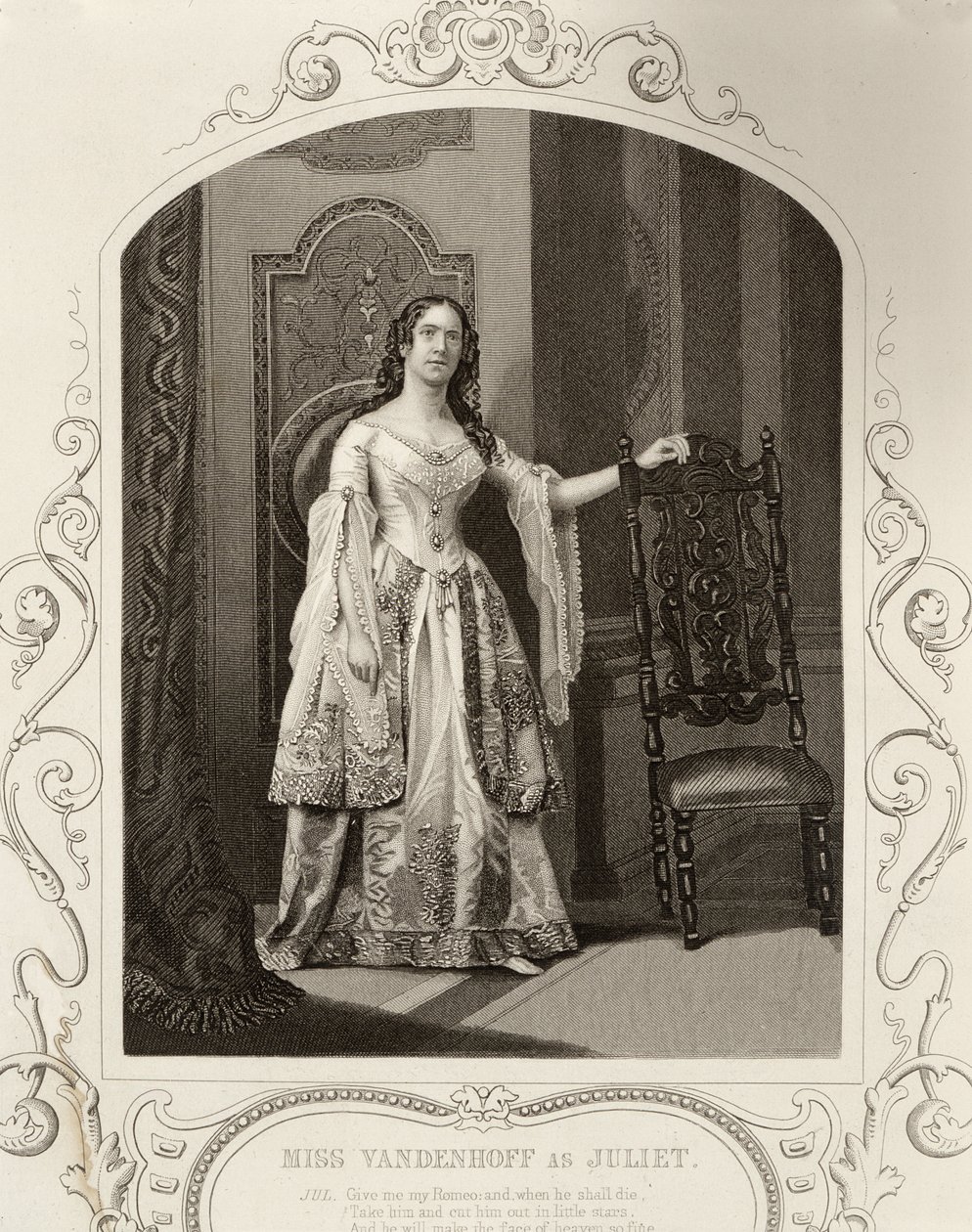 Mlle Vandenhoff dans le rôle de Juliette, Acte III Scène 1 de Roméo et Juliette, d