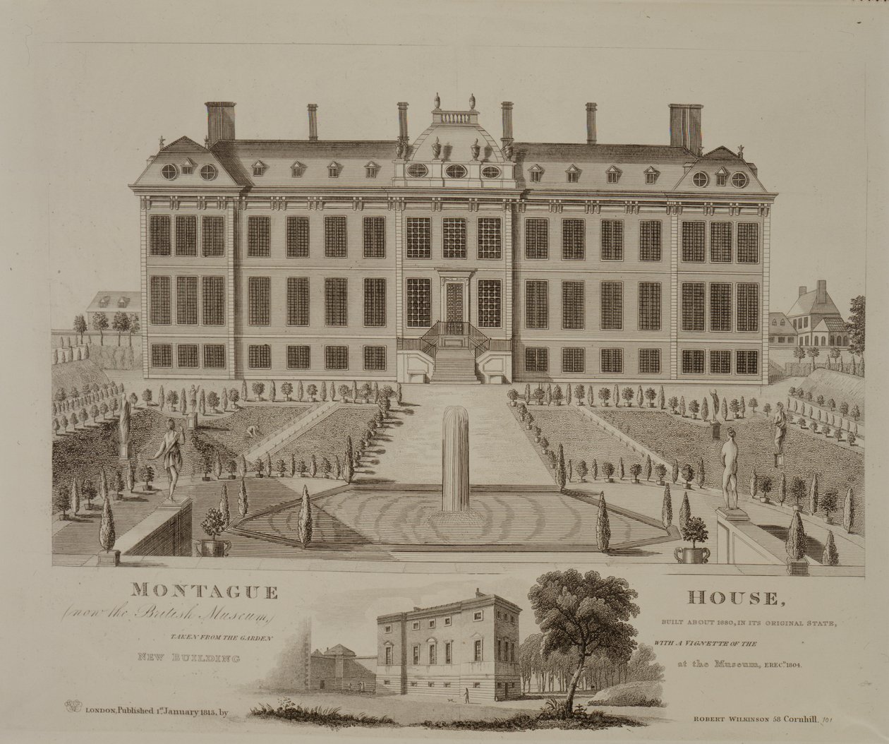Montague House, maintenant le British Museum, 1813 - English School