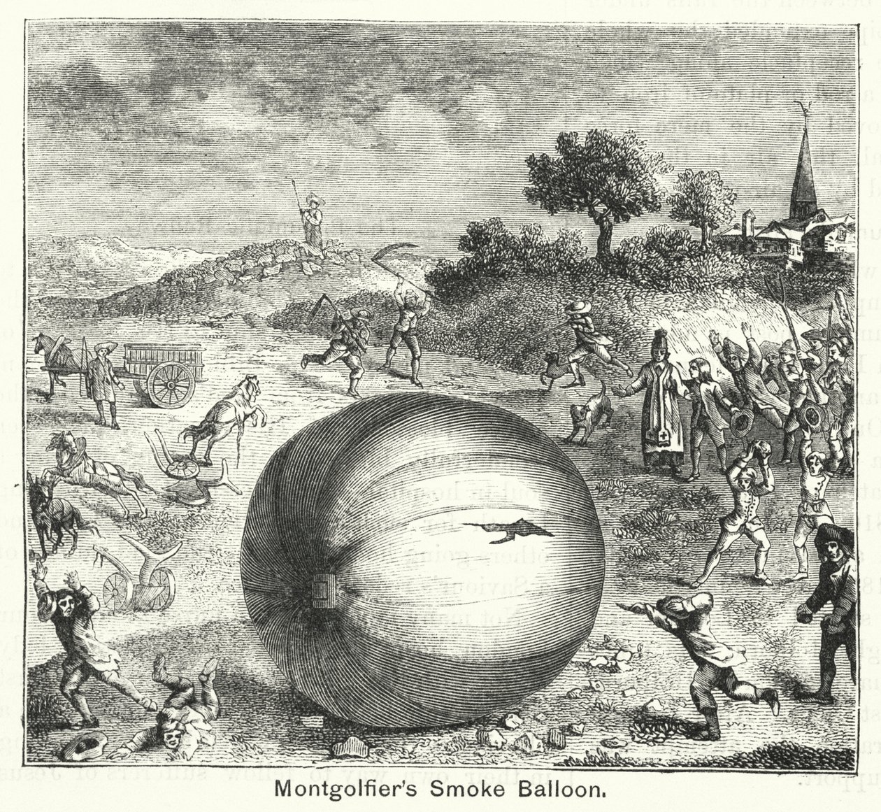 Le ballon fumigène de Montgolfier (gravure) - English School