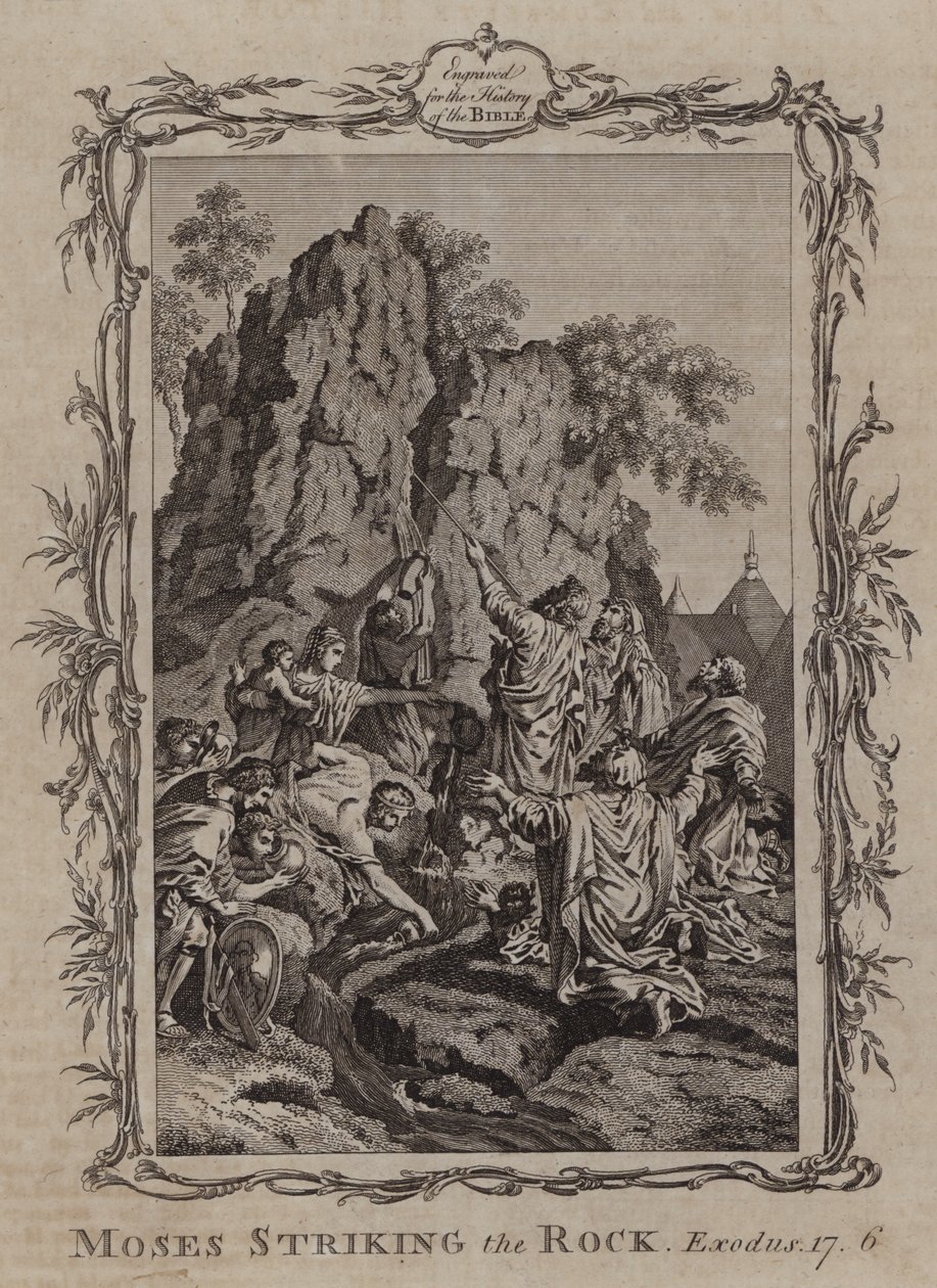 Moïse frappant le rocher (gravure) - English School