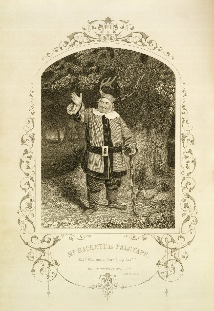 M. Hackett en Falstaff, Acte V Scène 5, dans Les Joyeuses Commères de Windsor par William Shakespeare (1564-1616) gravé par George Hollis (1792-1842) d