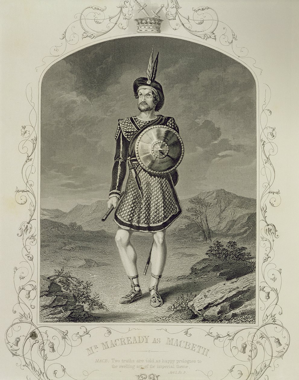 M. Macready en Macbeth, Acte I Scène 3, dans la pièce de William Shakespeare (1564-1616) - English School