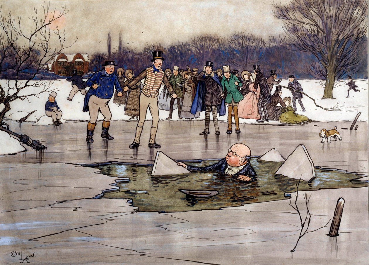 Mr. Pickwick sur la glace Illustration des œuvres de Charles Dickens (1812-1870) de l