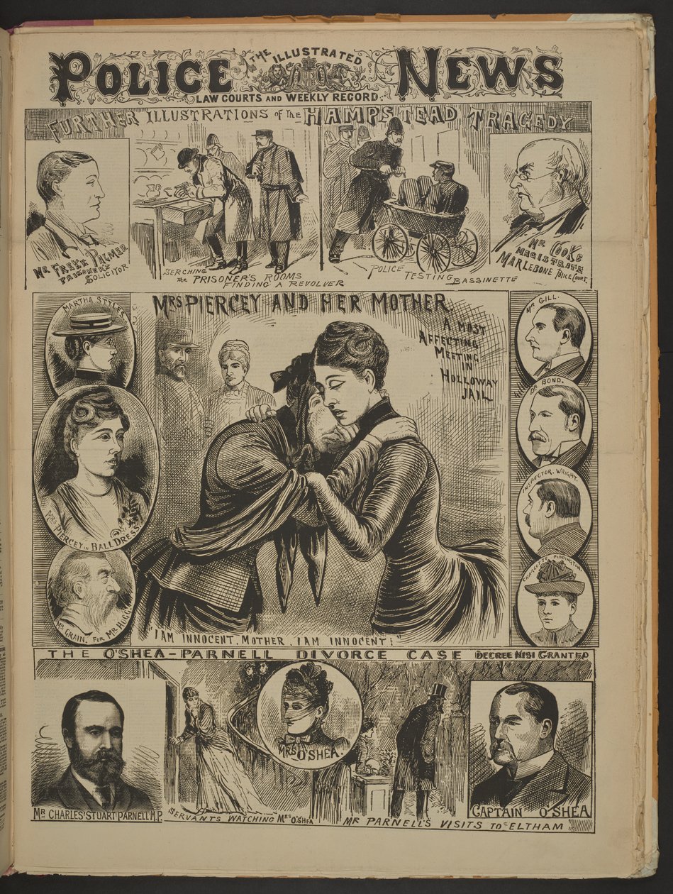 Mrs Piercey et sa mère. Une rencontre très affectueuse à la prison de Holloway. Je suis innocente, mère. Je suis innocent", Illustrated Police News, 22 novembre 1890 (papier journal) - English School