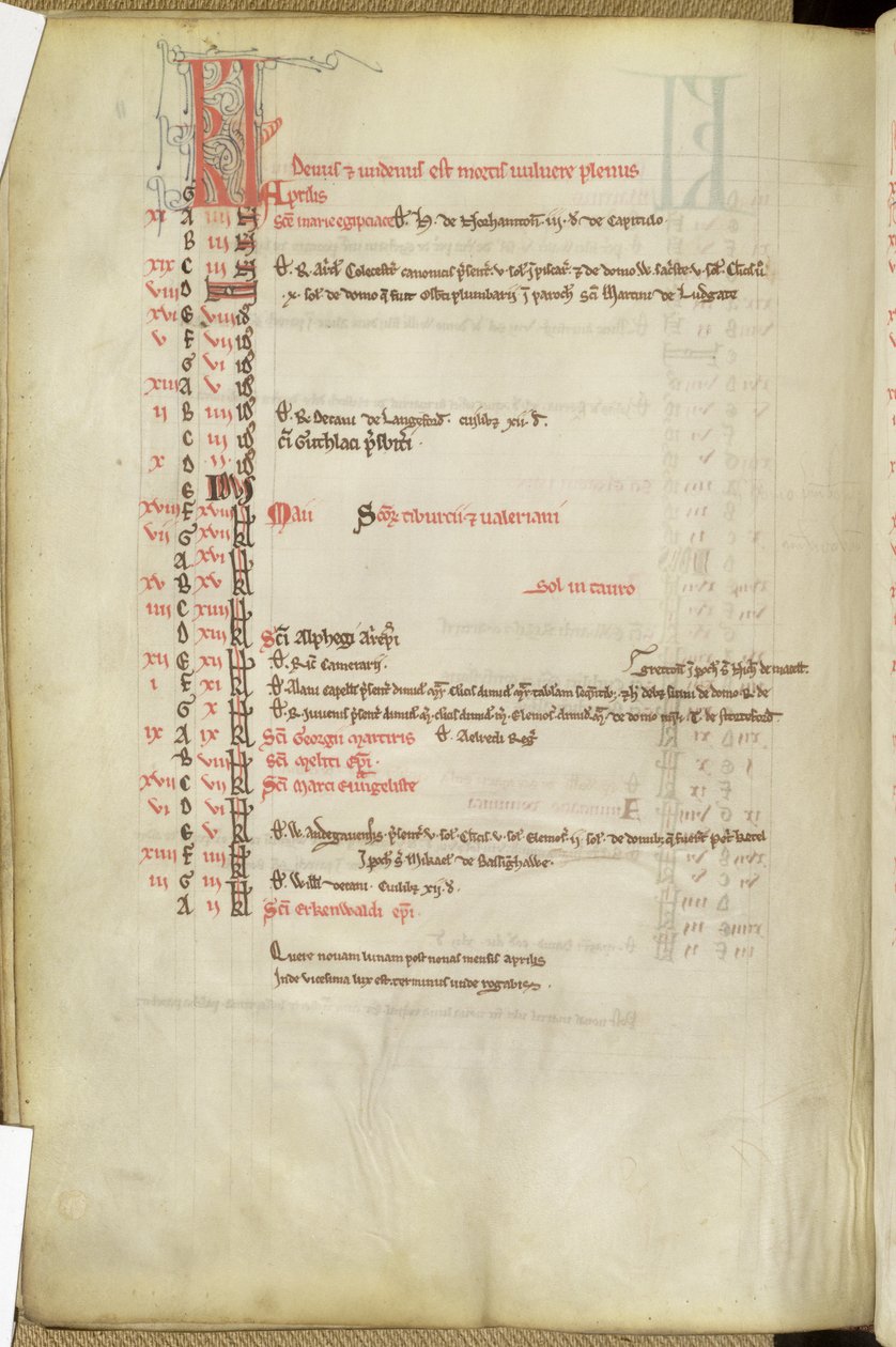 Calendrier des jours des saints, milieu du XIIIe siècle - English School