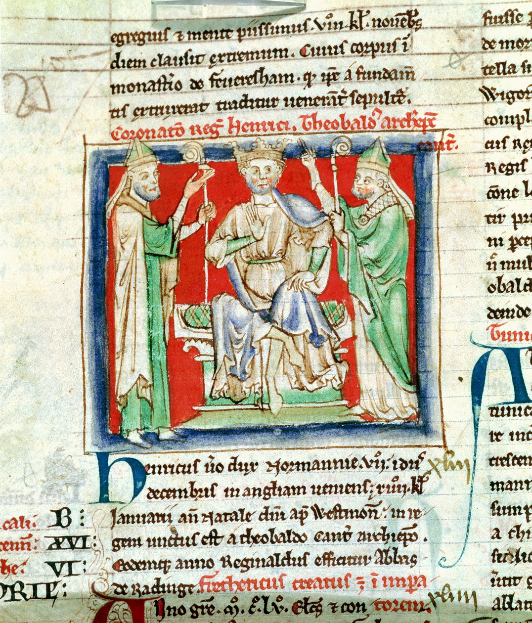 Ms 6712 (A.6.89) fol.135v Henri II (1133-89) miniature de Flores Historiarum, par Matthew Paris, 1250-52 - English School