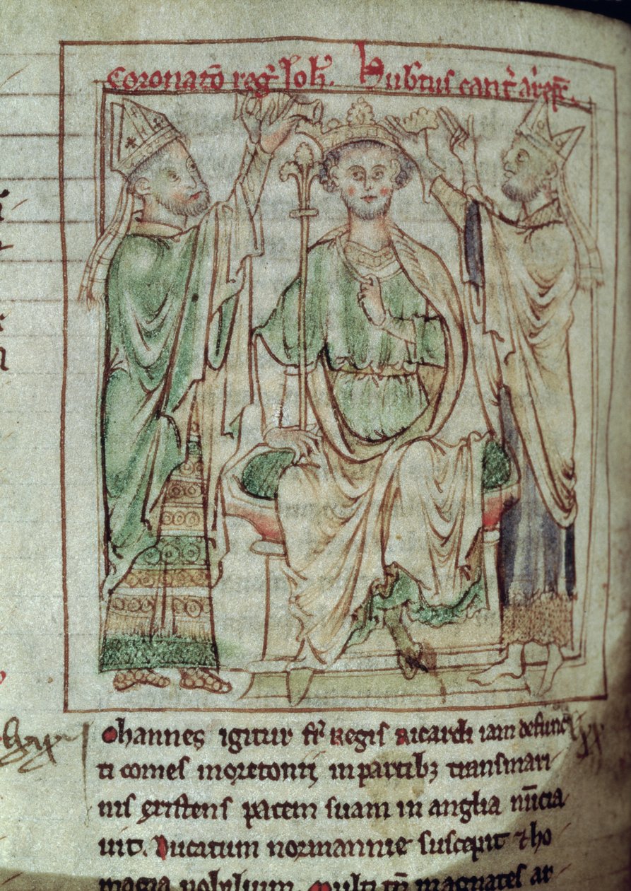 Ms 6712 (A.6.89) fol.144v Roi Jean (1167-1216), miniature de Flores Historiarum, par Matthew Paris, 1250-52 - English School