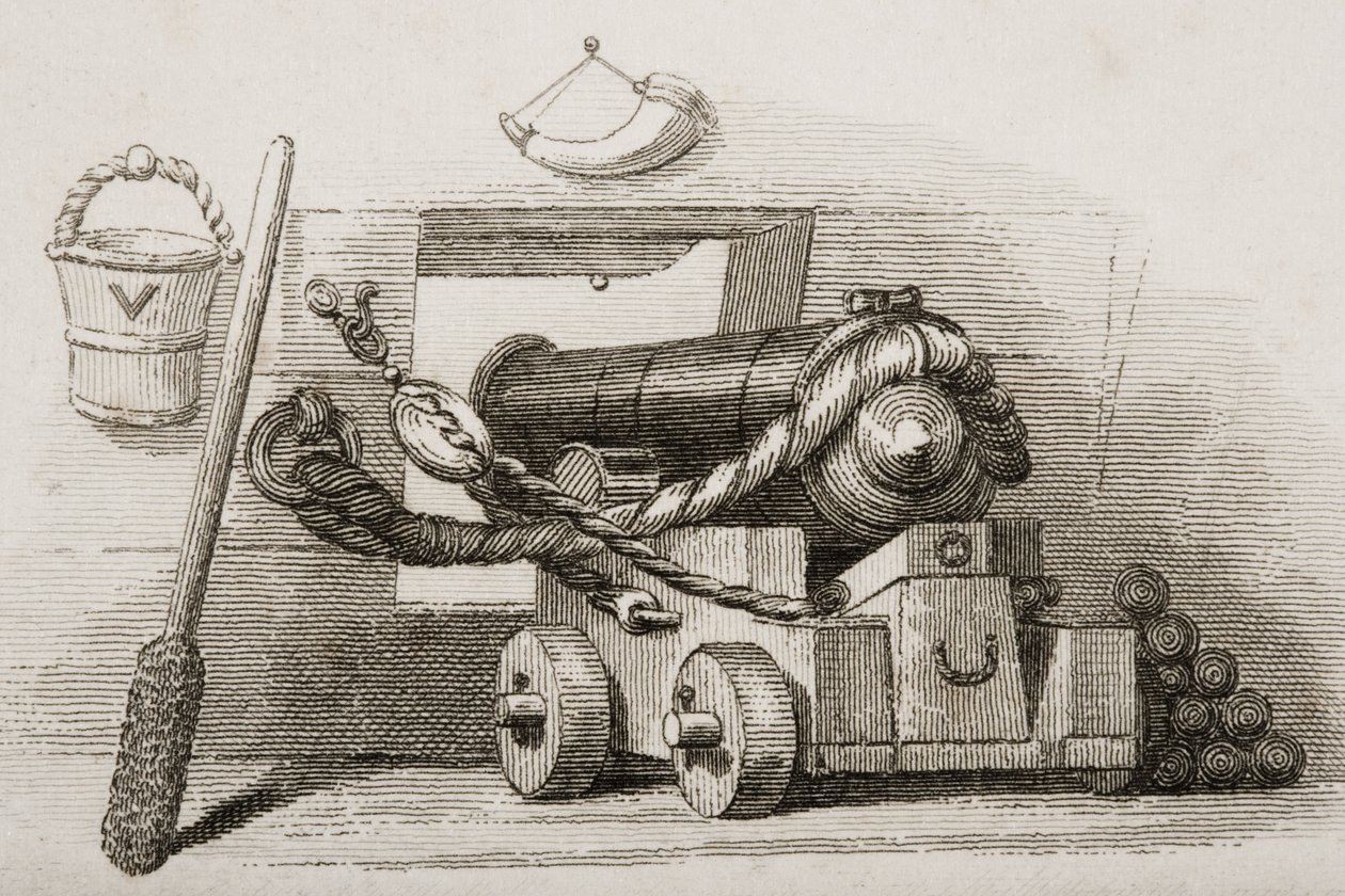 Canon naval, illustration de Englands Battles by Sea and Land par le lieutenant-colonel Williams - English School