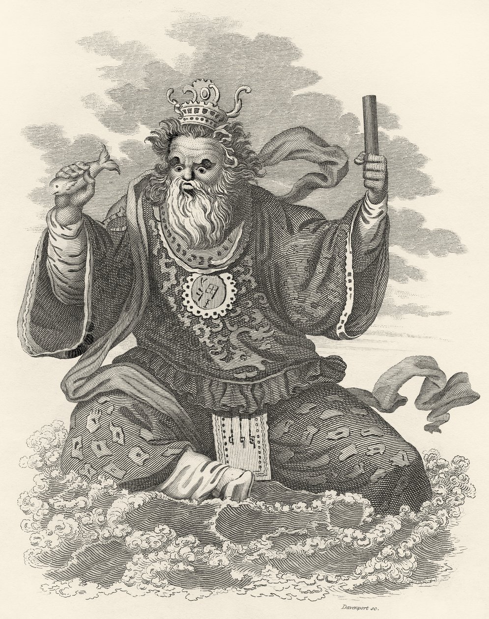 Neptune des Chinois, illustration de The World: or the present State of the Universe, par Cavendish Pelham, publié à Londres - English School