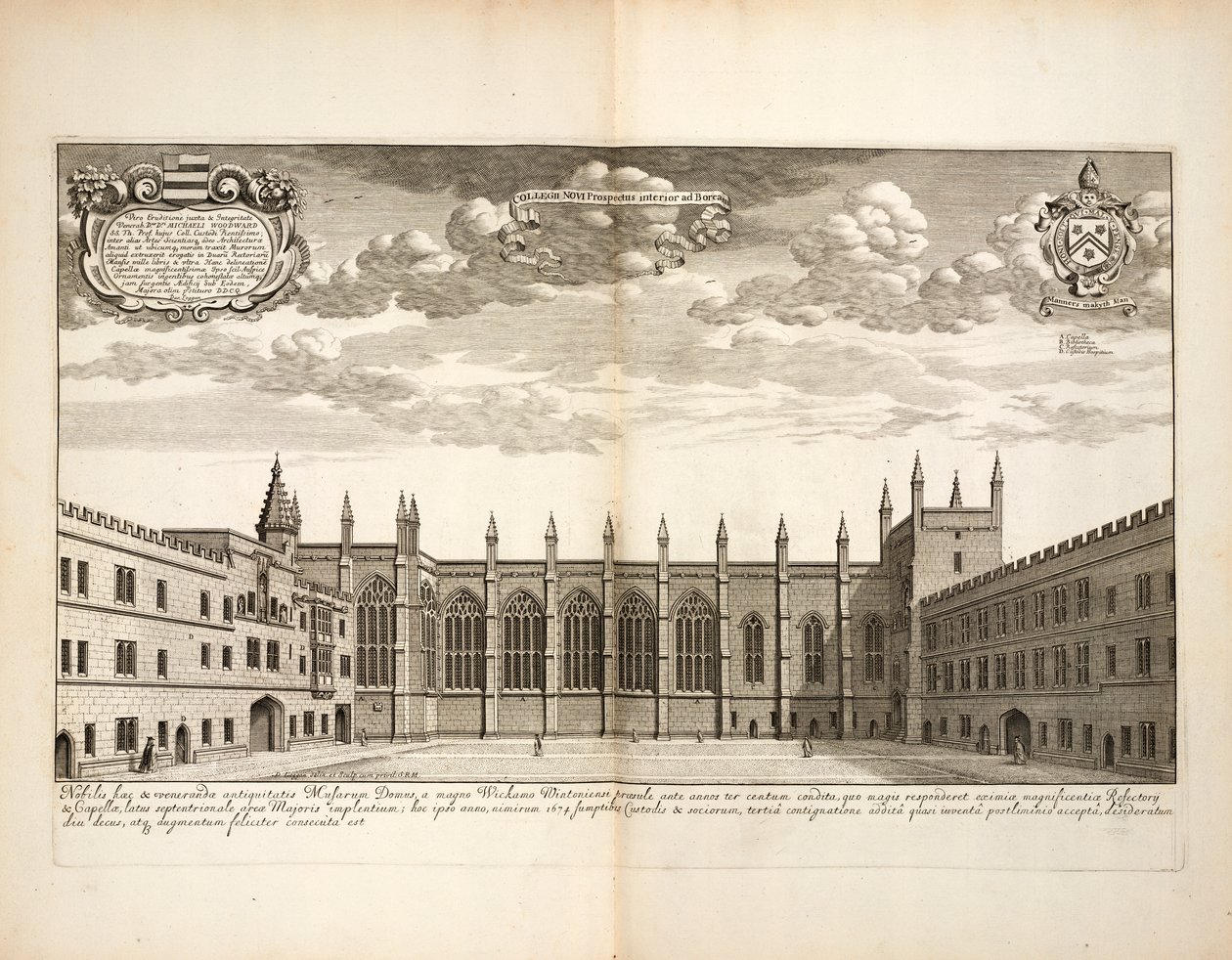 New College, planche 20 de Oxonia Illustrata par David Loggon, Oxford 1675 - English School