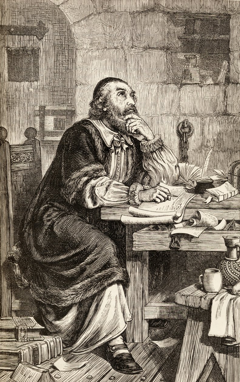 Nicholas Ridley écrivant des lettres en prison en attendant son exécution, c.1865 - English School