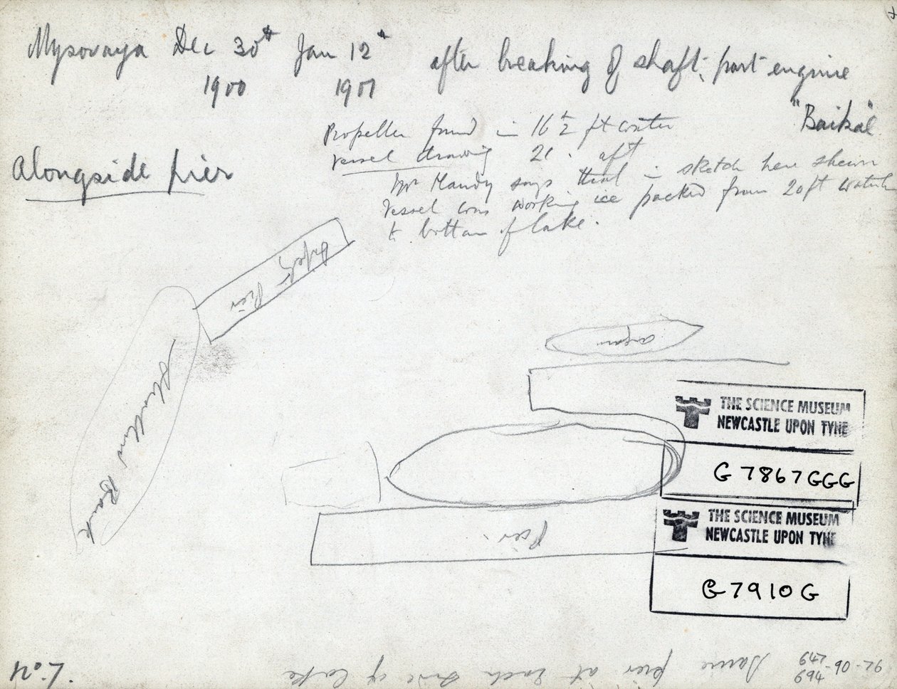 Notes sur le ferry brise-glace SS Baikal (crayon et encre sur papier) - English School
