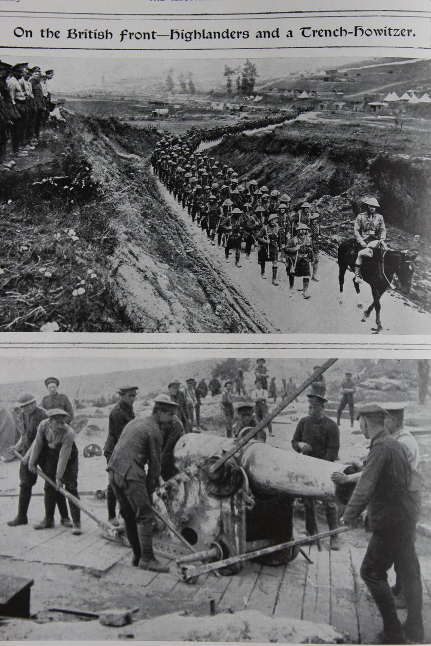 Sur le front britannique - Highlanders et un obusier de tranchée, 1914-18 - English School