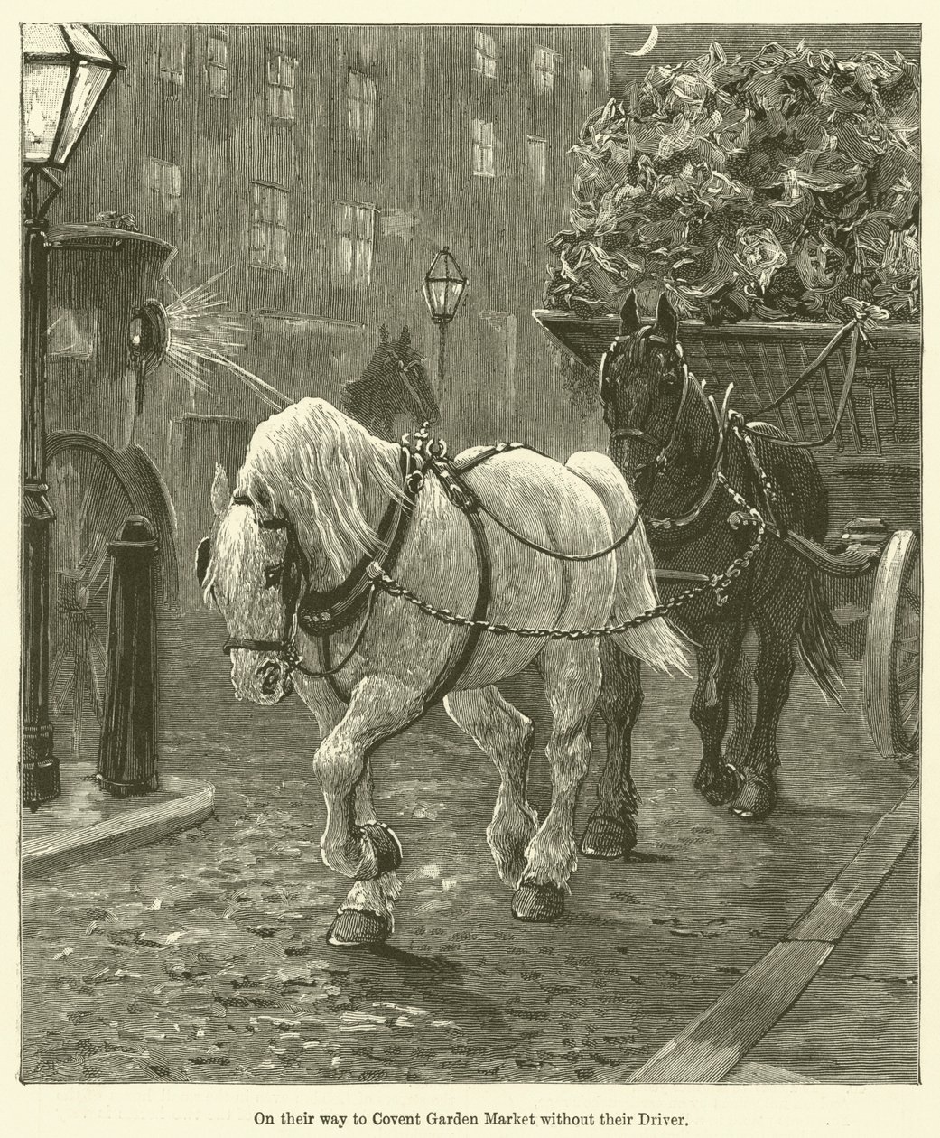 En route pour le marché de Covent Garden sans leur chauffeur (gravure) - English School