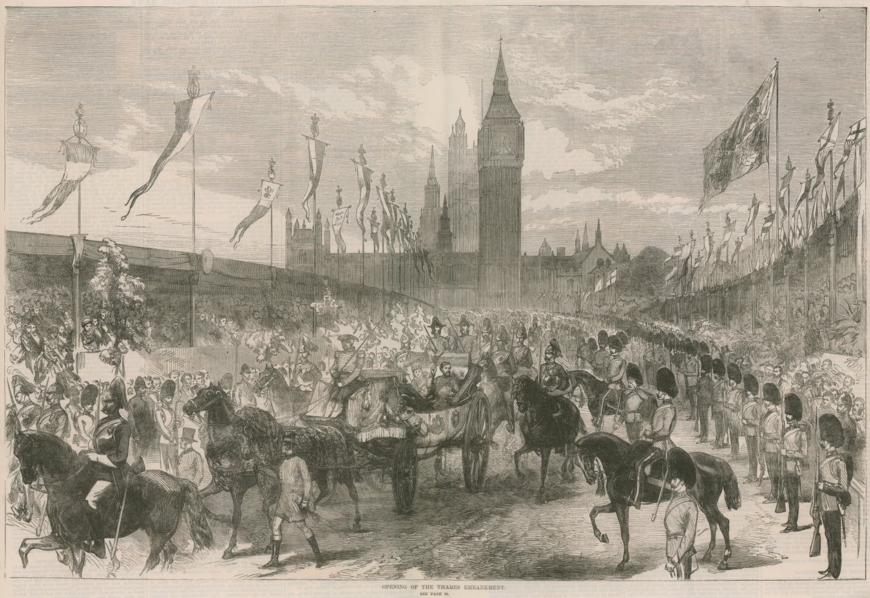 Ouverture de la digue de la Tamise (gravure) - English School