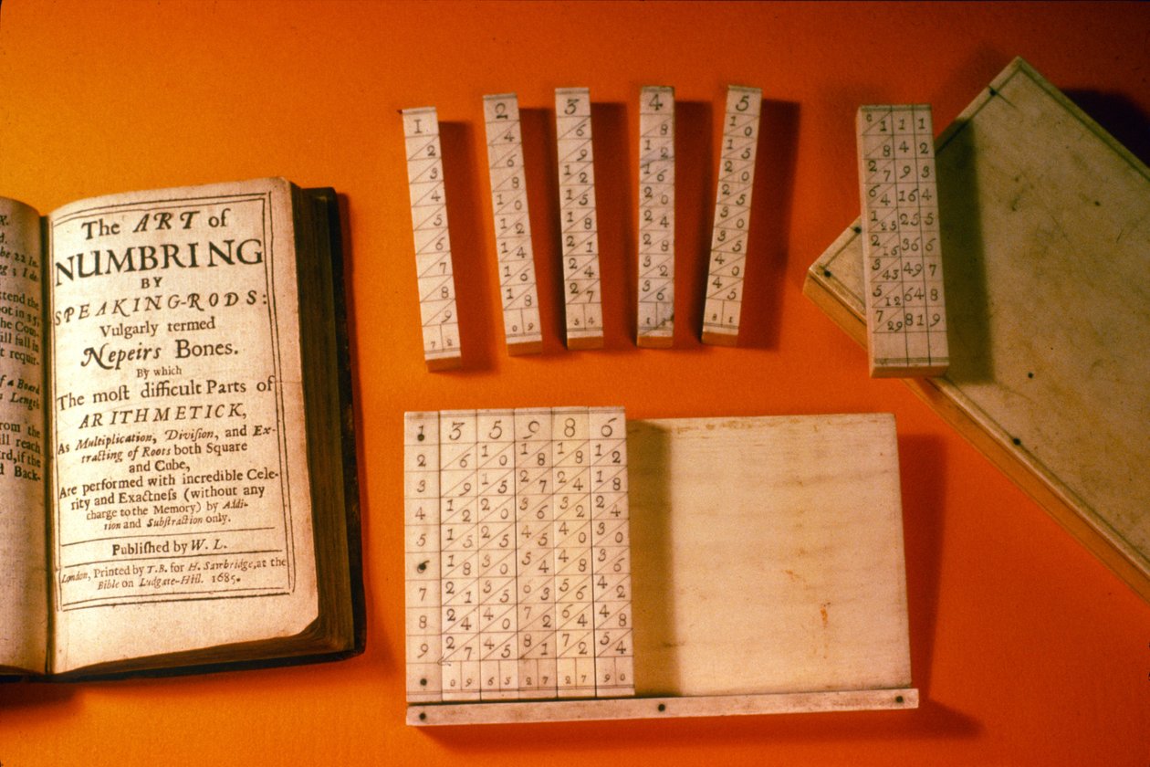 Ensemble original des os de Napier avec étui ajusté et publication contemporaine, 1685 (buis) - English School