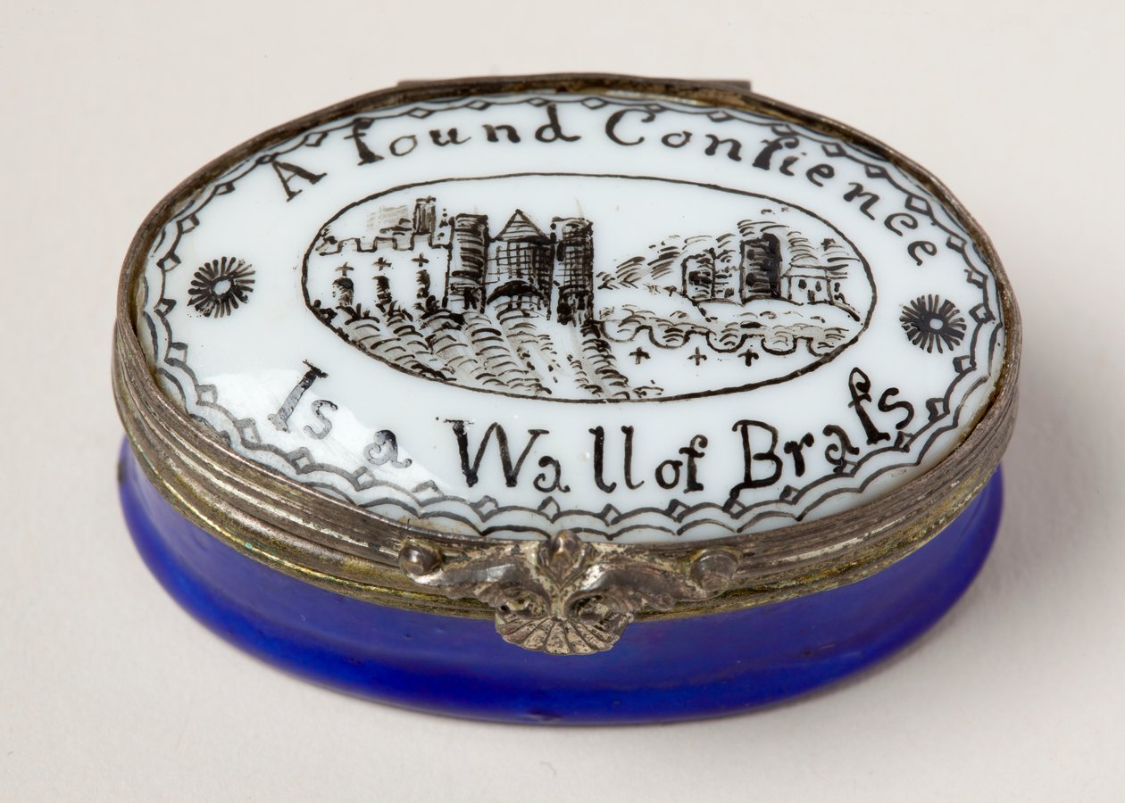 Boîte à patch ovale avec couvercle en porcelaine blanche - English School