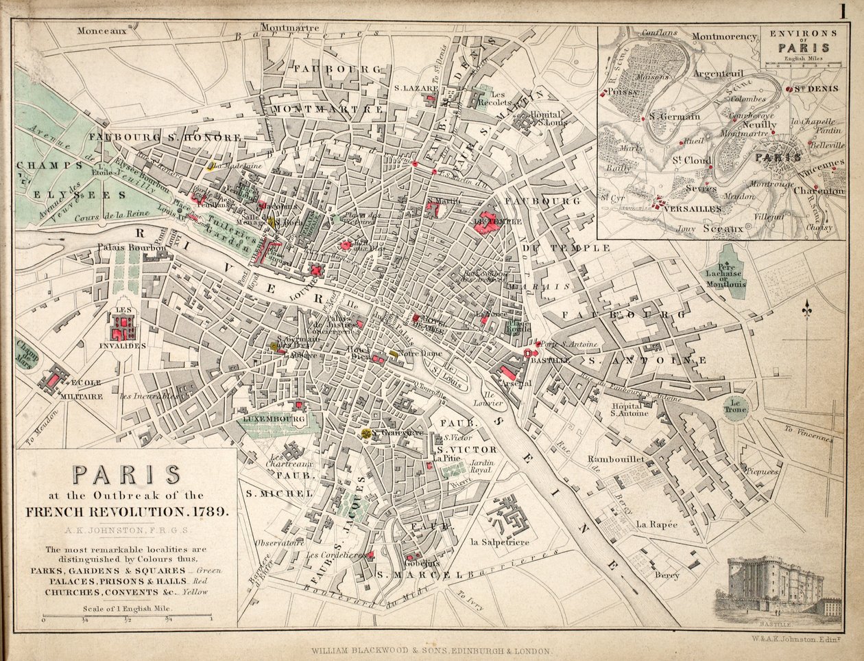Paris au début de la Révolution française en 1789 (lithographie en couleur) - English School
