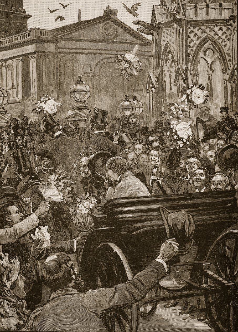 Peace with honour", réception de Lord Beaconsfield et Lord Salisbury à Charing Cross, illustration tirée de "Cassell