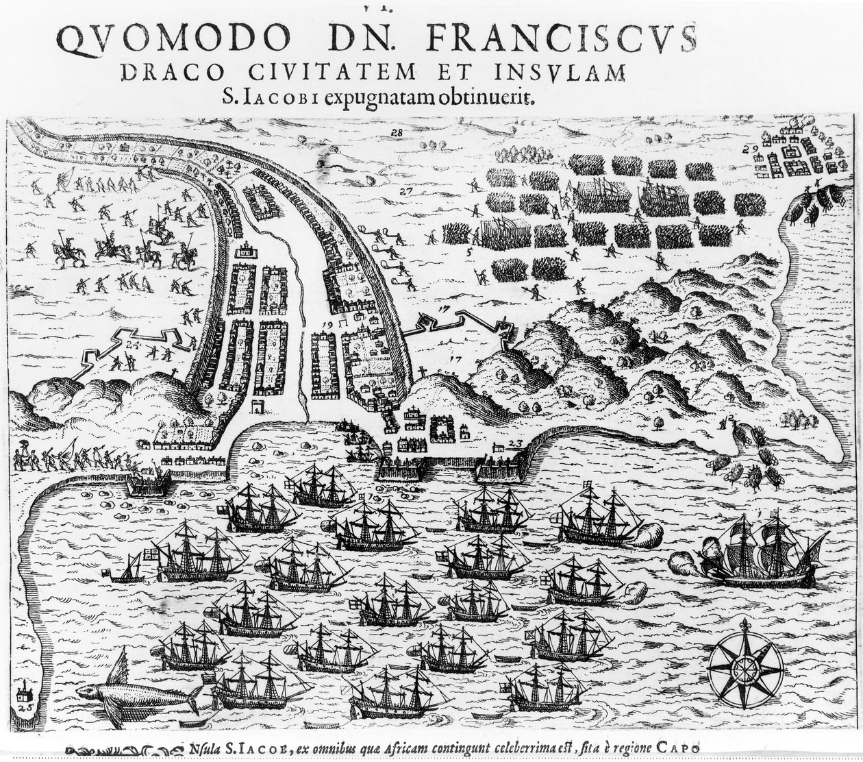 Plan montrant comment Francis Drake (vers 1540-96) a pris d