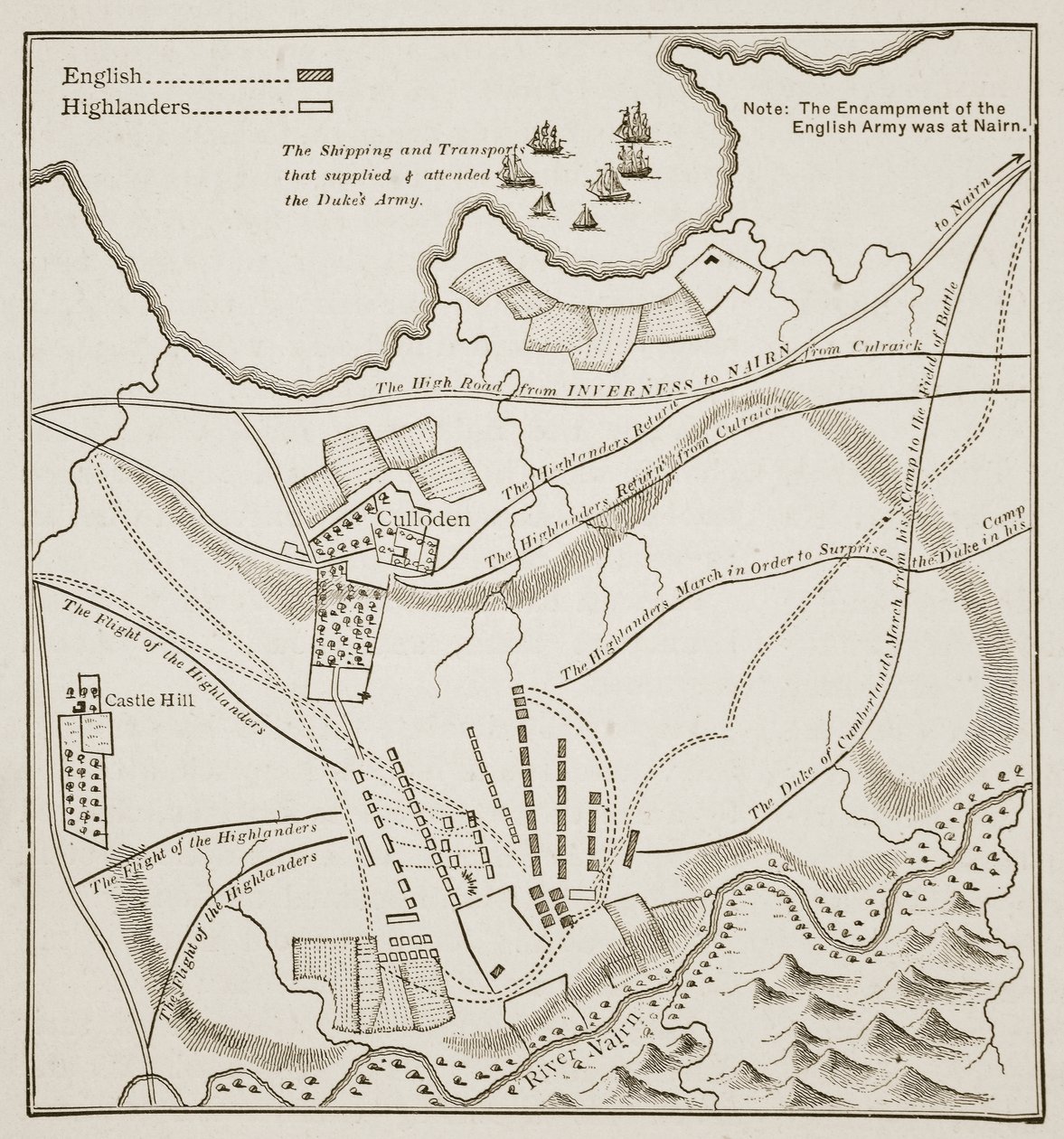 Plan de la bataille de Culloden, 16 avril 1746 - English School
