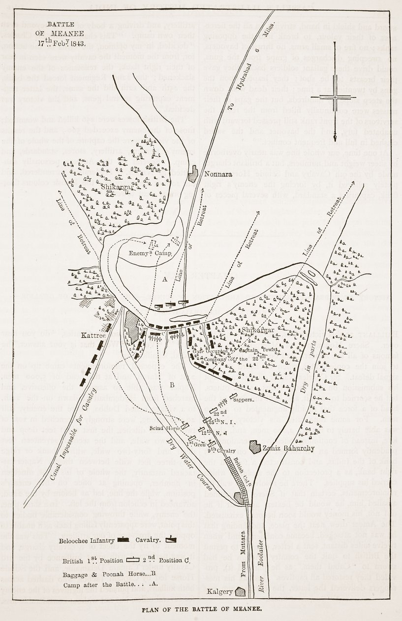 Plan de la bataille de Meanee, illustration de Cassells Illustrated History of England - English School