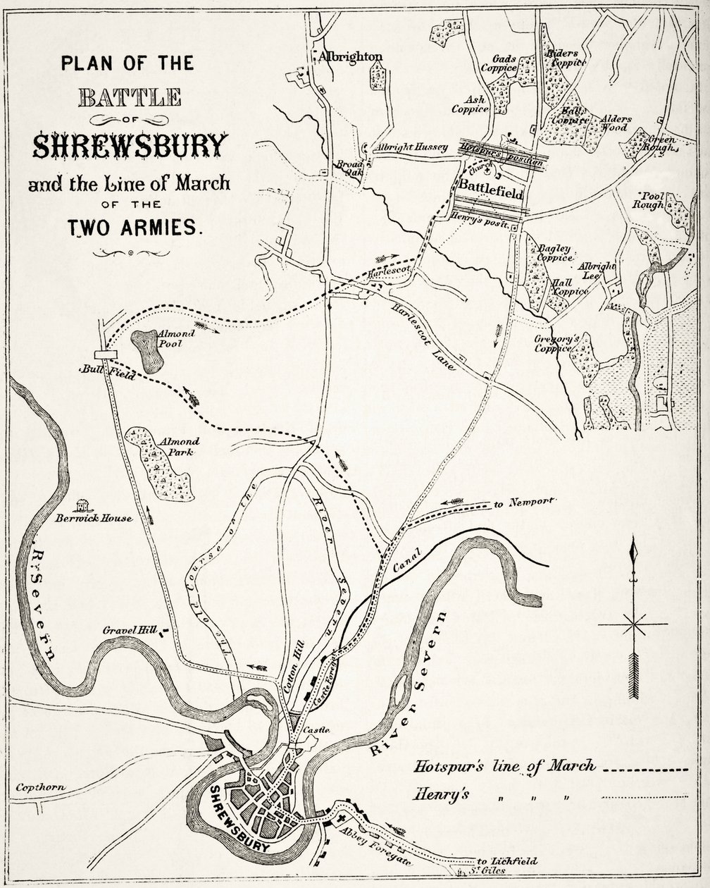 Plan de la Bataille de Shrewsbury, 21 juillet 1403, de 