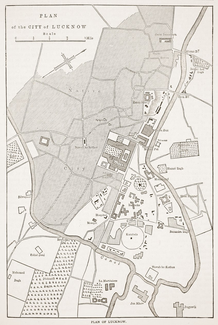 Plan de la ville de Lucknow, de Cassells Illustrated History of England - English School