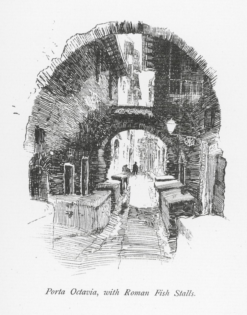 Porta Octavia, avec des étals de poisson romains (litho) - English School